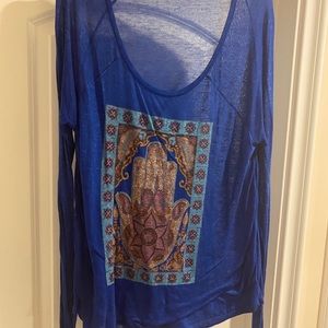 Lucky Brand L/S Hamsa Print Burnout Top Size Xl
